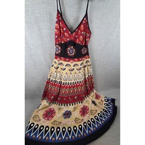 MAGIC L Patchwork Maxi Dress Boho Festival Mixed Print Spaghetti Strap Retro